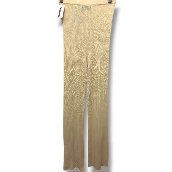 380 ZARA | NWT Cream Beige Ribbed Knit Split Hem Pants (Size S) - Picture 3 of 9